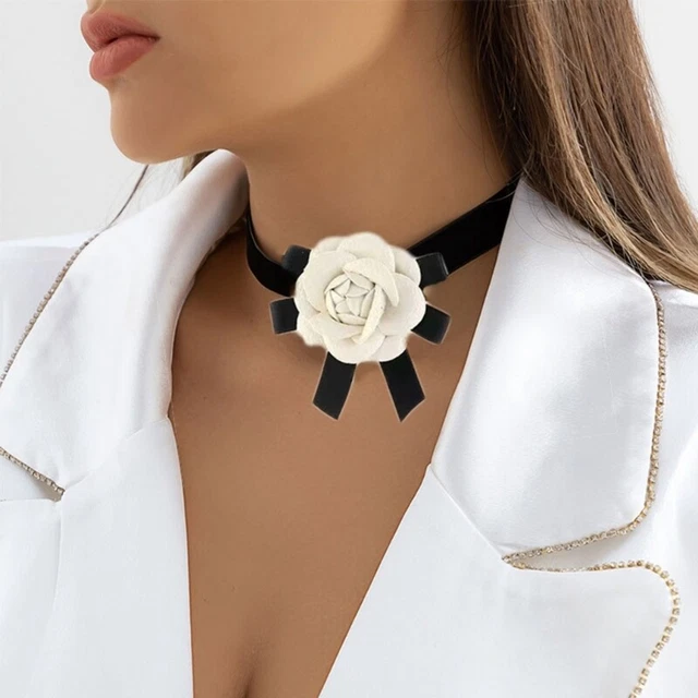 Vintage Camellia Collar Necklace Elegant Choker Temperament Strap Necklace