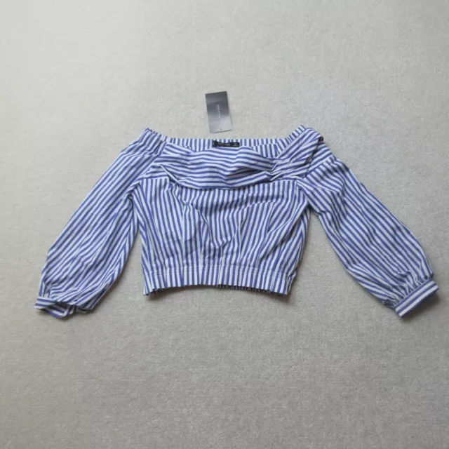 Zara Crop Top Womens XS Blue Striped Long Sleeve Casual Cotton Blend Summer