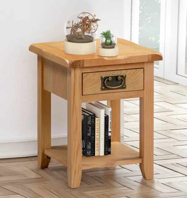 Small Oak Side Table | Narrow Wooden End/Lamp/ Bedside Cabinet | Nightstand