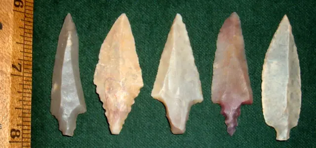 (5) Choice Mesolithic Stemmed Points, Tools (2"+-) Ancient African Arrowheads 3