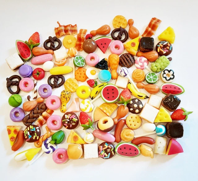 100 Dollhouse Miniature Mixed Food * Doll Mini Cake Fruit Donut Waffle (T12)