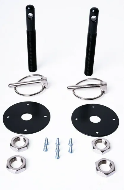 Aluminum Hood Pin Kit Universal Flip Over Style Bonnet Lock Latch Black Anodized