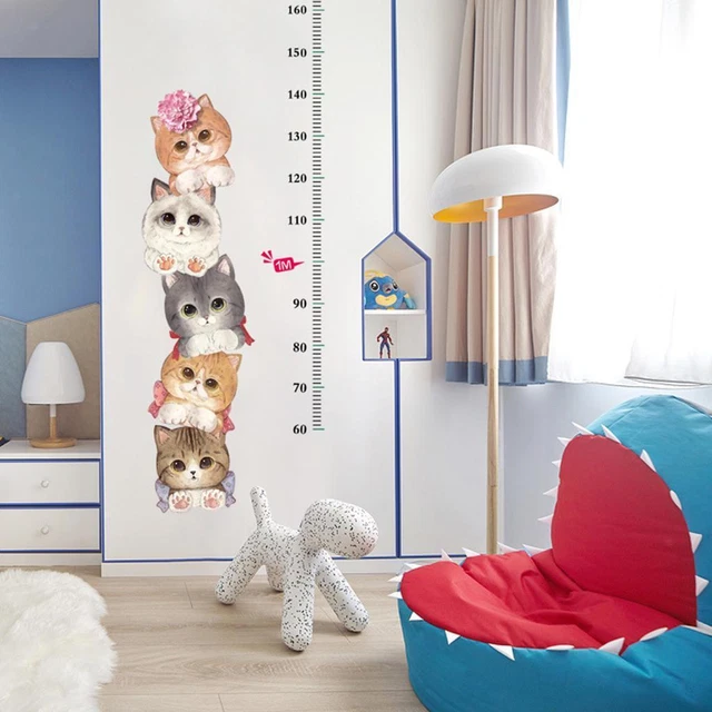 Cute Cats Animals Height Chart Measurement Wall Stickers Kids Baby Decal DIY