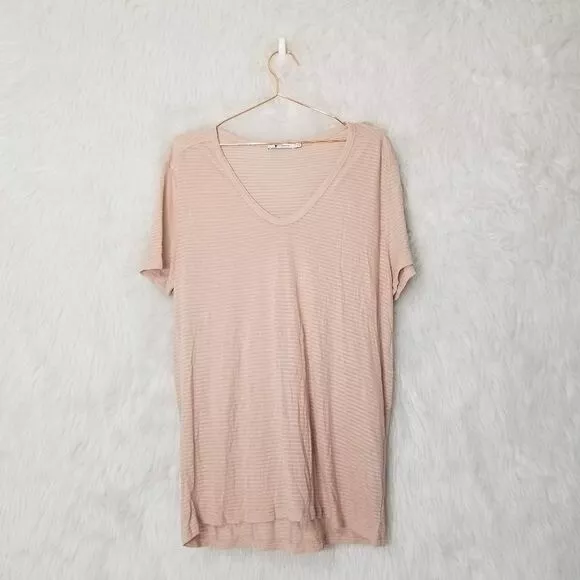 T Alexander Wang Peach Striped Oversized V-neck T-Shirt Size Large