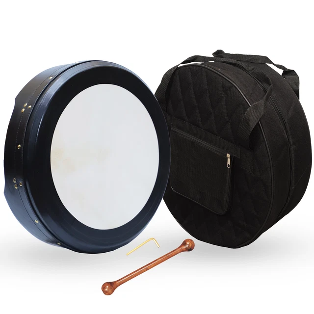 Bodhran Irlandais 45.7cmX10.2cm Accordable Tambour Noir Finition T Par Muzikkon