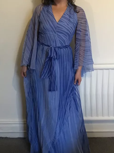 Vintage Blue 70s Maxi Dress Evening Gown Cape Sleeves  Fit Uk12