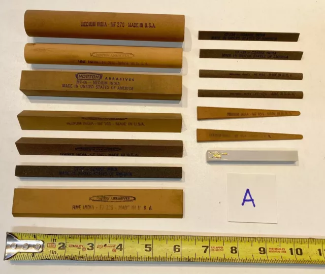 vtg LOT of 14 NORTON ABRASIVES sharpening stone mf276 ff266 mf66 mf166 ft126 etc