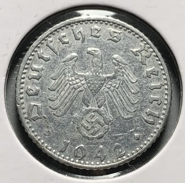 1942 G Germany Third Reich 50 Pfennig Aluminum Coin