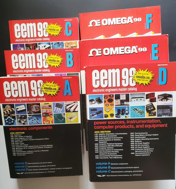 LOT of 6 EEM 98 Electronic Engineers Master Catalog Volume A B C D & OMEGA E, F
