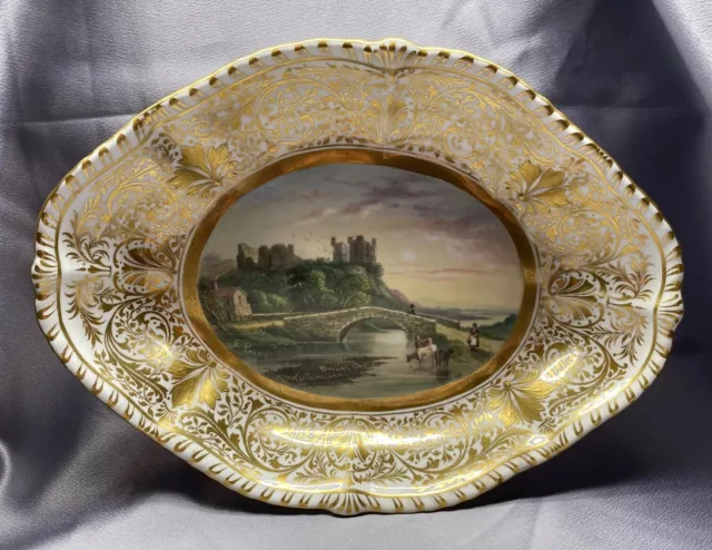 E Edwin Prince Brough Castle Painting 19thC Antique Scenic Derby Porcelain Plate