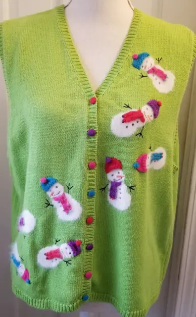 Marisa Christina Sweater Vest XL 1999 Snowman Ramie Angora Embroidery Knit 3D
