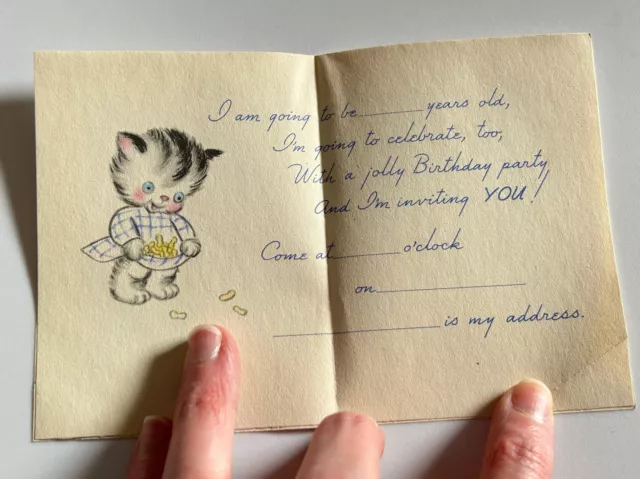 Vintage 1940s UNUSED Cute Kitten Party Invitation 2