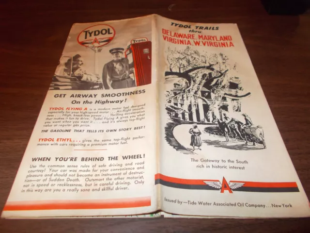 1940 Tydol / Flying A Delaware/Maryland/Virginia/West Virginia Vintage Road Map