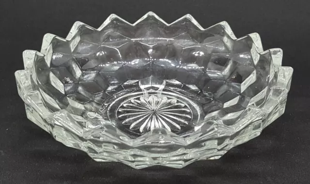 Clear pressed glass vintage Art Deco antique small round footed serving dish