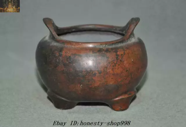 3.2'' Marked Old chinese Buddhism temple Feng Shui bronze Incense burner Censer