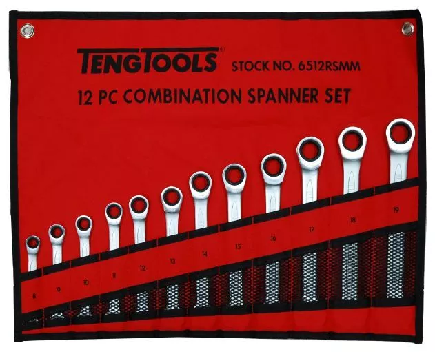 Teng Tools 6512RSmm 12 Pièces Cliquet Clé Set en Un Portefeuille 8 - 19mm