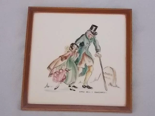 Vintage Framed Hand Painted Wooliscroft Tile Little Nell & Grandfather . M304