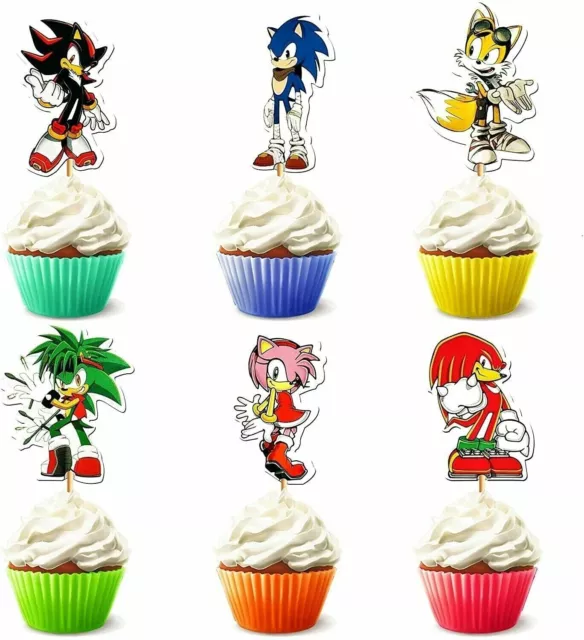 24 SONIC THE HEDGEHOG BIRTHDAY CUPCAKE WAFER RICE EDIBLE TOPPERS