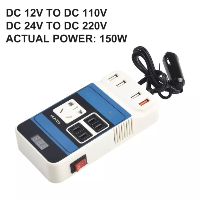 Compact Car Power Inverter with LED Display and 4 USB Ports for DC12V 24V