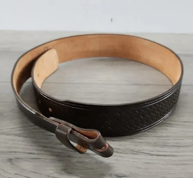 Dark Brown Genuine Leather 4D Belt Woven Pattern USA 5516 Sz 36 - No Buckle
