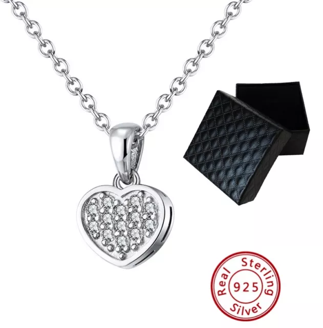 Collar de Corazón Colgante con Circonia Cristales 925 Plata de Ley Con Estuche