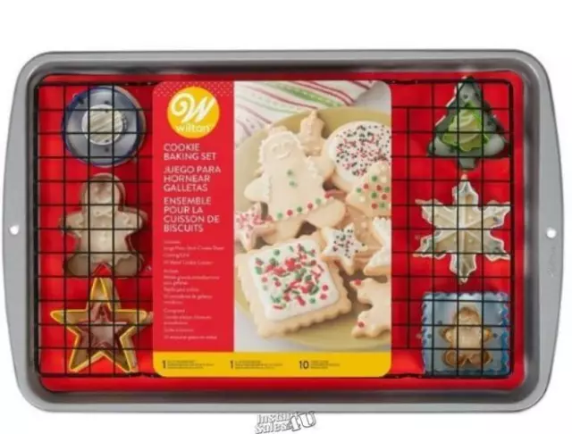 Wilton-Cookie Christmas Baking Gift Set 12 Piece Pan, Cooling Rack Sheet Cutters