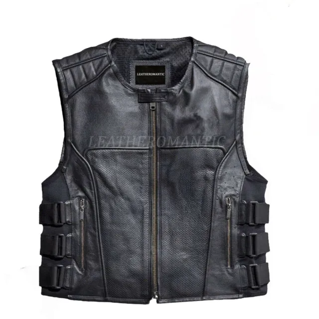 Top Mens Real Leather Vest For Men Genuine Leather Swat Ii Moto Biker Vest