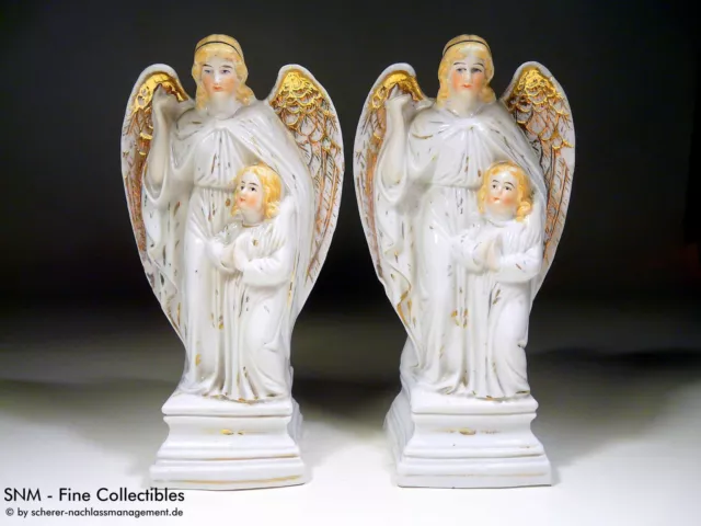 CHERUBIM Weihnachten Engel Biedermeier Porzellan Figur Gold Amorette Noel 2 St.