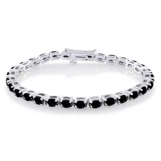 Tennis Bracelet Oval Cut Black Cubic Zirconia 14K White Gold Plated Silver