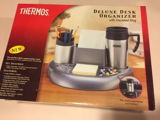 Thermos Deluxe Desk Organizer with Insulated Mug, Pen/Pencil Holder & Sticky Pad