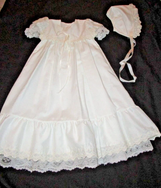 Gorgeous Vintage Alexis White Christening/Dedication Gown with Bonnet Sz 9mos