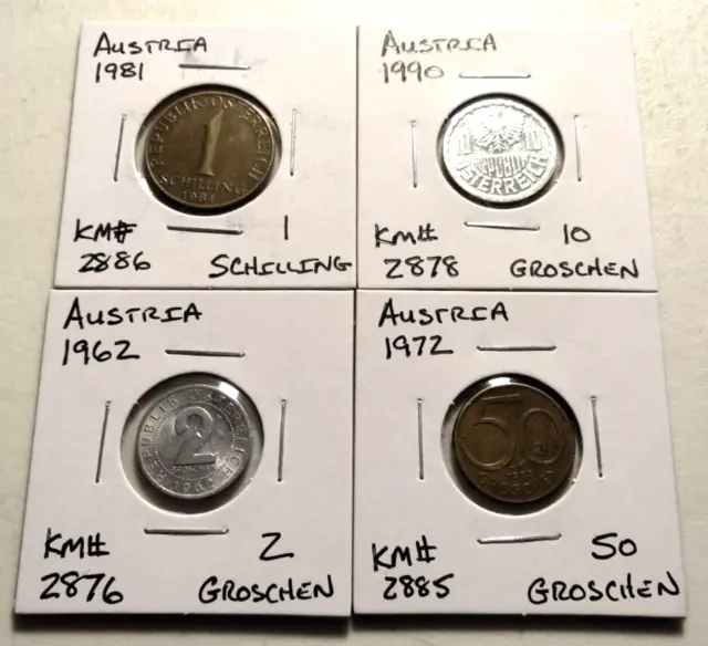 Austria  4 Coin Lot - 1972  50  Groschen Coin & more -All in 2x2's - Lot#4C71