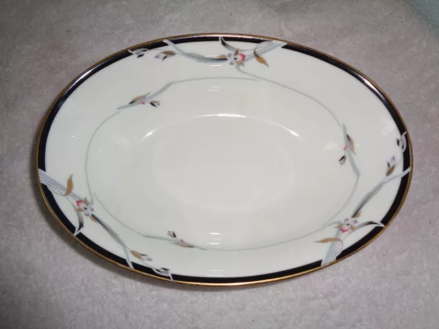 GORHAM Manhattan Ivory Gold Trim Oval Vegetable Serving Bowl Fine China Flowers 2