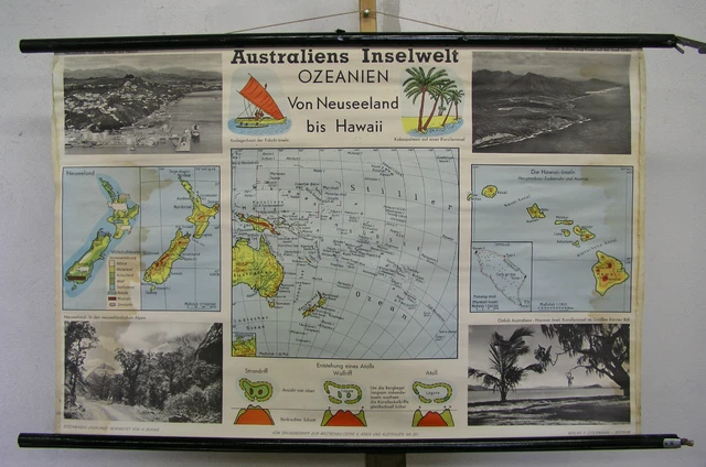 TARJETA DE PARED la Escuela Mapa Australia Kiwi Inselwelt Islas