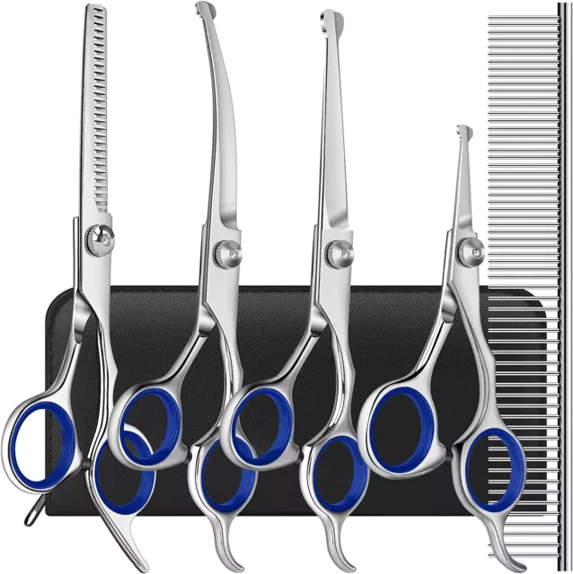 6PCS Professional Pet Dog Grooming Scissors Set Straight Curved Thinning Shear