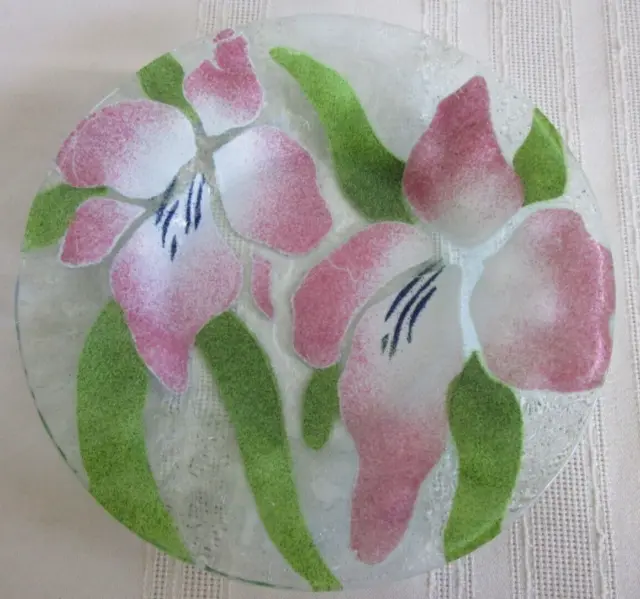 SYDENSTRICKER ELEPHANT EAR ORCHID Pink 6 3/4" Bread PLATE Fused Art Glass