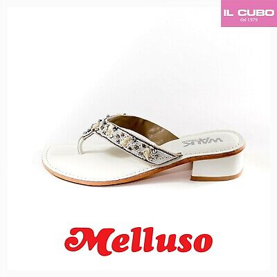 Melluso SANDALO INFRADITO GIOIELLO DONA MARCA MELLUSO H 3 CM PELLE BIANCO CON STRASS 