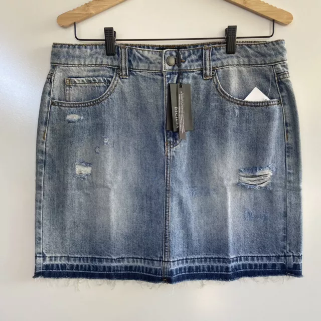 DECJUBA Ladies Denim NWT Short Ripped Hem Skirt. Size AU 14. RRP $79.95