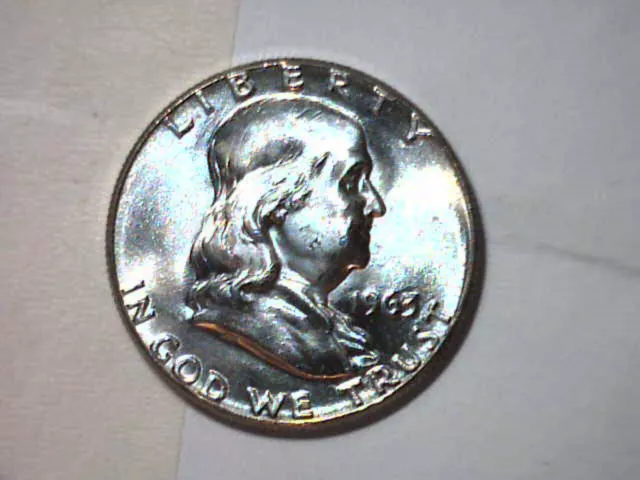 1963 SILVER Franklin Half Dollar! Light Toning Along Rims! #5, More Up In 5 Min.