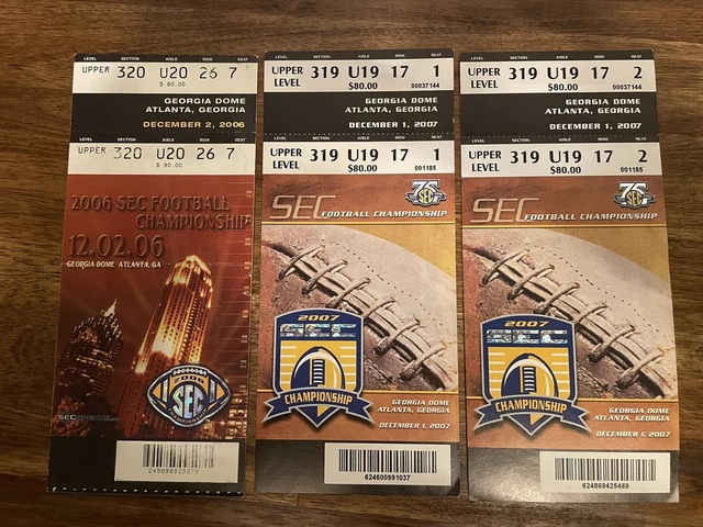 2007 + 2006 SEC Championship Tickets Vols Tigers Razorbacks Gators LOT of 3