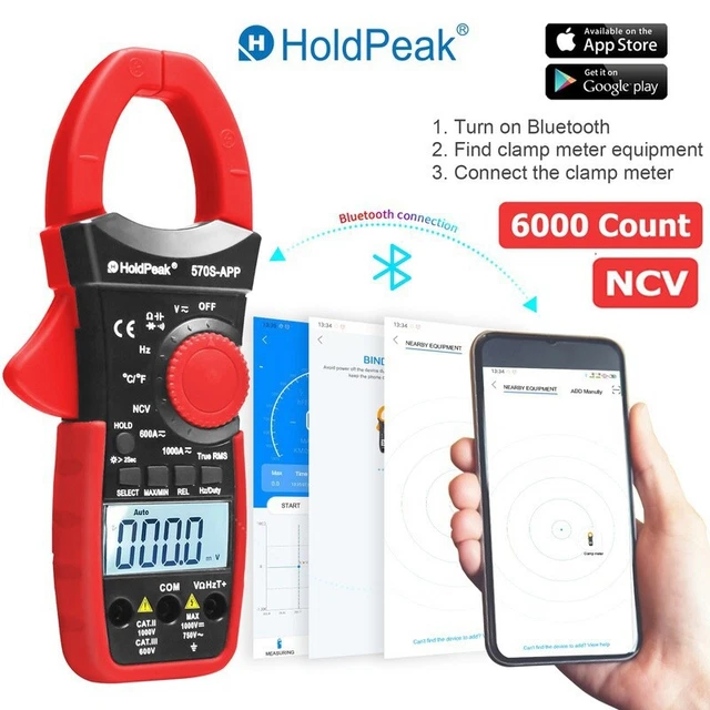 Digital Clamp Meter Multimeter 6000 Counts AC/DC Volt Bluetooth Handheld Tester