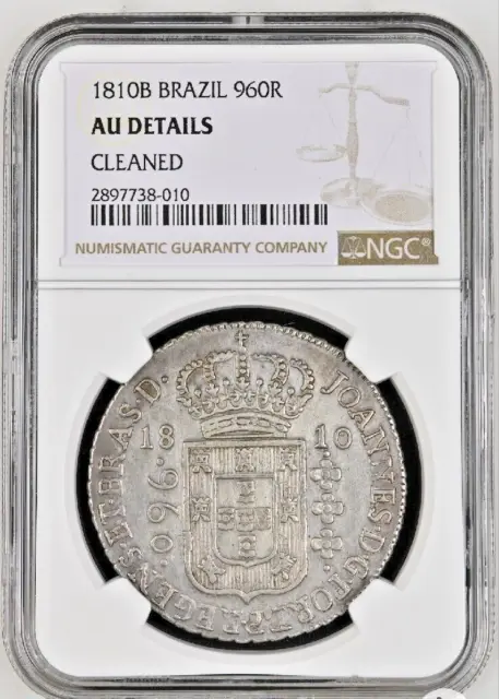 1810-B BRAZIL 960 Reis Silver Coin Joao Prince Regent Bahia Mint AU-Details