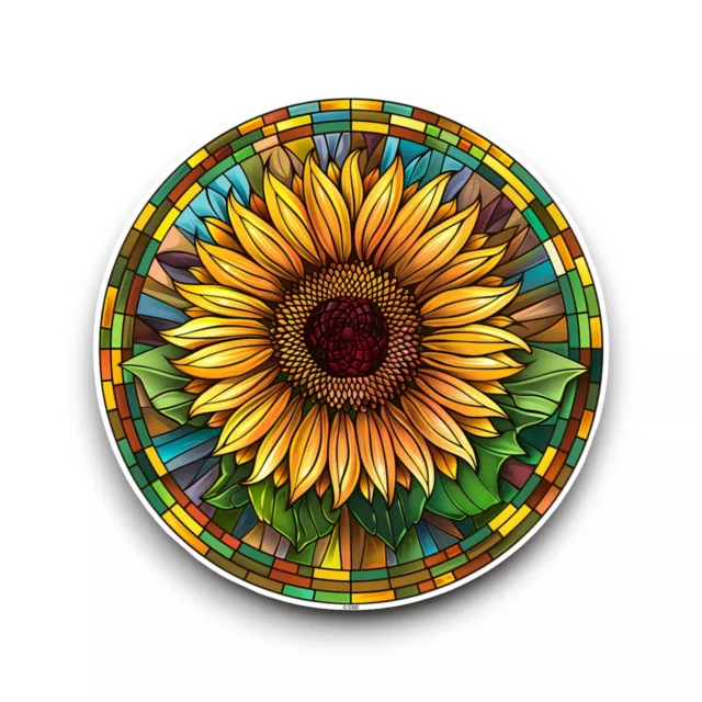LARGE Sunflower Flower Stained Glass Window Design Opaque Vinyl Sticker Decal