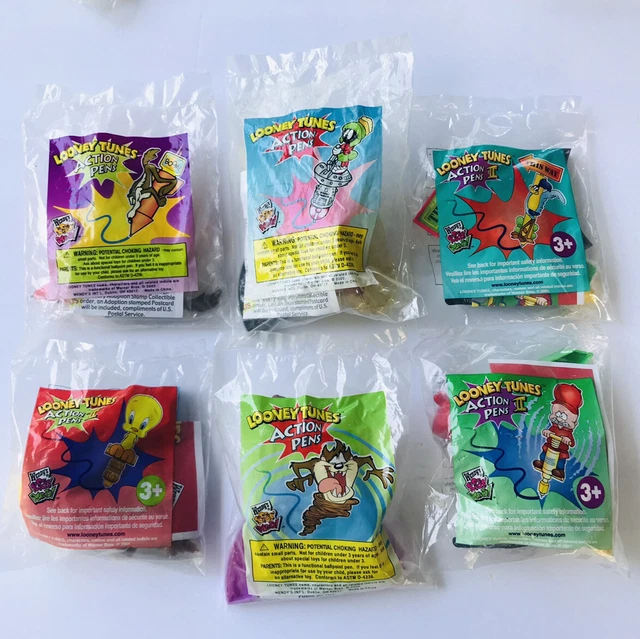 6 Wendy’s Kid’s Meal Looney Tunes Action Pens 2000, 2001, All Different, NIP