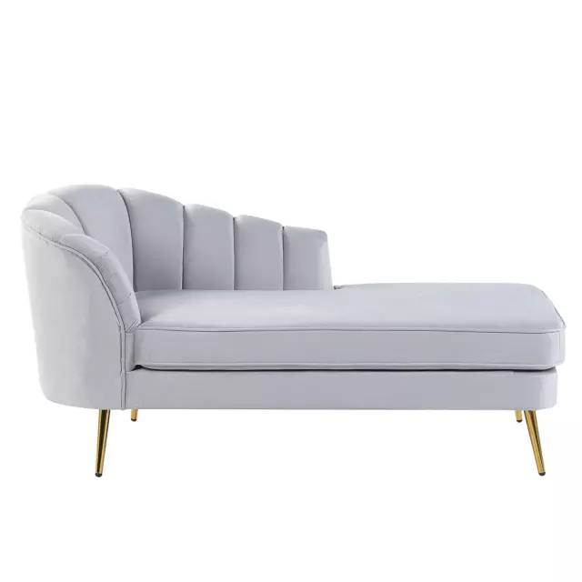 Chaise Longue Méridienne Côté Gauche en Velours Gris avec Pieds Métalliques Dor