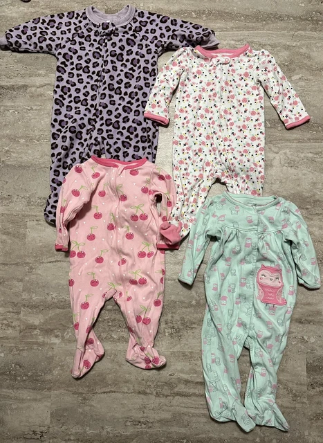 Baby Girls 4-Piece Sleeper Pajamas Footie Bodysuit Play Set Bundle Lot Size 6-9M