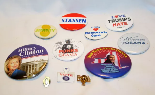 Lot of 8 PRESIDENTIAL CAMPAIGN BUTTONS - Various Campaigns + 3 extra tie pins