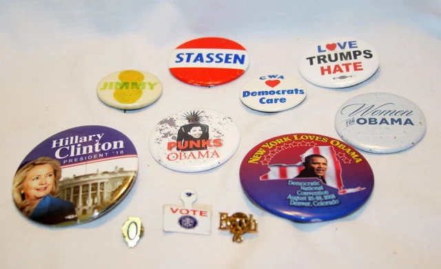 Lot of 8 PRESIDENTIAL CAMPAIGN BUTTONS - Various Campaigns + 3 extra tie pins