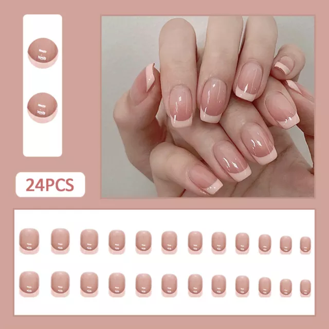 24x French Natural Nude Tip Coffin False Nails Fake Full Cover Wearable Press on