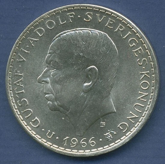 Schweden 5 Kronen 1966, Gustaf VI., Verfassung, KM 839 vz/st (m2591)